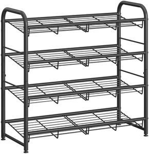 SONGMICS Shoe Rack, 4 Tier Shoe Organizer for Closet, Holds up to 16 Pairs of Shoes, Shoe Rack for Front Door Entrance, Metal Shoe Shelf with Adjustable Tilt Angle, for Entryway, Garage, Black