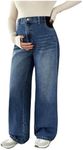 MakeMeChic Women's Maternity Jeans Wide Leg Over The Belly Straight Pregnancy Jeans Denim Pants Blue Small