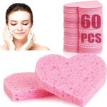 60 Pieces Facial Sponges,Face Cleansing Sponge, Heart Shape Compressed Face Sponge Natural Sponge Pads for Washing Face Massage Cleansing Exfoliating Esthetician Makeup Removal (Pink) (60 * 6)