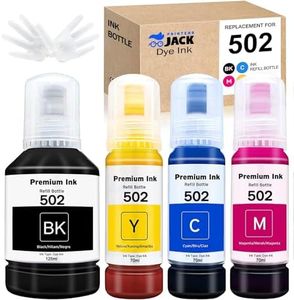 Printers Jack Compatible 502 T502 Refill Ink Bottles Replacement for EcoTank ET-2750 ET-3750 ET-4750 ET-2760 ET-3760 ET-4760 ET-2700 ET-3700 ET-3710 ET-15000 ST-2000 ST-3000 ST-4000 Printer