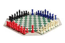 The House of Staunton Four Player Chess Set Combination - Single Weighted Regulation Colored Chess Pieces, Four Player Vinyl Chess Board