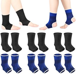 6 Pairs Kid Compression Ankle Brace Knitted Ankle Sleeve Breathable Ankle Support Socks Plantar Fasciitis Braces for Girls Boys Kids Sprained Ankle Running Fitness, Blue and Black