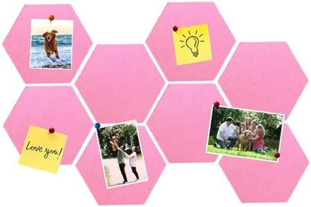 HULAVO 8 Pcs Hexagon Felt Cork Bulletin Board Tiles, Self Adhesive DIY Bulletin Board Pin Board for Office School Home Wall Decor Memos Photos Display(Bright Pink)
