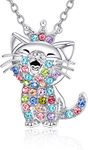 Lanqueen Cute Cat Pendant Necklace, Lovely Cat Hypoallergenic Cubic Zirconia Cat Jewelry for Girls Teens Women Daughter Birthday Gifts, Cat Lover Gifts (Crown Cat Necklace)