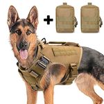 Tactical Dog Harness for Medium and Large Dogs No Pull Adjustable Dog Vest for Walking Military Dog Harness with Handle Dog Vest with Molle Panels (Khaki (with 2 Accessory Packs), L)