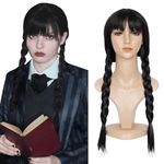 QUEENTAS Braided Long Black Hair Wig for Women Full Head with Bangs for Cosplay Diwali Synthetic Wigs