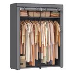 SONGMICS Closet Storage Organizer, Portable Wardrobe with Hanging Rods, Clothes Rack, Gray URYG02GY