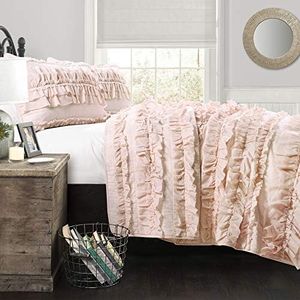 Lush Decor Quilt Shabby Chic Farmhouse Style 3 Piece Ruffle Bedding Set, Cotton, Pink Blush, Queen