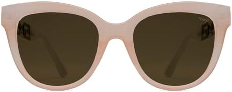 NYS Collection Trendy Polarized Sunglasses for Women, Retro Womens Square Cat Eye Sunglasses (Light Pink Frame-Brown Lens)