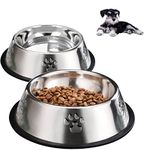 YUDANSI 2PC Dog Paw Prints Stainless Steel Dog Bowls, 560ml Dog Feeding Bowls, Dog Plate Bowls with Rubber Bases, Small, Medium and Large Pet Feeder Bowls and Water Bowls