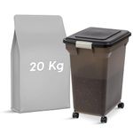 IRIS USA WeatherPro Airtight Dog Food Storage Container, Holds Up to 18.1 kg, Attachable Wheels, For Dog, Cat, Bird and Other Pets, Keeps Food Fresh, Easy Mobility, Zero BPA, Smoke/Black