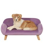 Pet Sofa/Velvet Fabric Small Dog Couch/Fashion Design Dog Sofas and Chairs/Wooden Frame Pet Bed/Dog Bed with Solid Feet/Sofa for Cat for Dog Using (Purple)