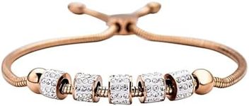 SHOP LC DELIVERING JOY White Crystal Bolo Adjustable Bracelet for Women Jewelry Birthday Gifts for Women Ion Plated Rose Gold Jewelry Ball Slider 9" Birthday Gifts