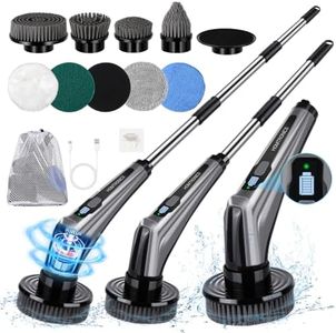 Electric Spin Scrubber, [Battery Level Display] [IPX8 Waterproof] Homtronics 14 in 1 Electric Cleaning Brush with 9 Replacement Heads, Power Scrubber for Bathroom, Kitchen, Floor, Tub, Toilet