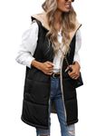 Tuopuda Women's Quilted Gilets Long Vest Fleece Zip Up Padded Vest Ladies Long Hooded Gilets Bodywarmers Winter Vest for Women Waistcoat Sleeveless Jacket Outerwear (Black,XL)