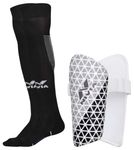 Nivia Rabona Football Super Stockings for Men & Women, Polyester Blend (Black) Size - L Wisdom-2018 Plastic Shin Guard, Small (White)