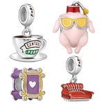 Beads R Us ® - TV Program Friend's Set of Four Beads and Charms in Sterling Silver S925 and Enamel, Compatible with all European style Charm Bracelets, Anklets and Necklaces.