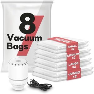 VMstr Travel Vacuum Storage Bags with Electric Pump, 8 Combo Vacuum Sealed Bags for Clothes and Clothing, Space Saver Bags for Bedding, Comforters, Blankets, Luggage Packing Compression.