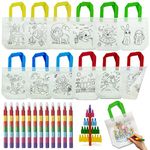 ICEPAPA, 12 DIY Graffiti Bags for Kids and 12 Stacking Crayons(7 Colours in 1), Kids Colouring Sets, Ideal Reusable Party Bags for Kids and Kids Party Favours