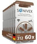 SONIVEX® Size 312 Hearing Aid Batteries, Zinc-Air, Mercury Free, 60 Batteries (10 Packs of 6), Made in Germany, PR41