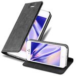 cadorabo Book Case works with Apple iPhone 5 / iPhone 5S / iPhone SE in NIGHT BLACK - with Magnetic Closure, Stand Function and Card Slot - Wallet Etui Cover Pouch PU Leather Flip