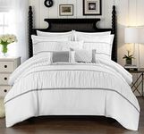 Chic Home 10-Piece Cheryl Pleated and Ruffled Bed in A Bag Comforter Set with Sheet Set, Queen, White