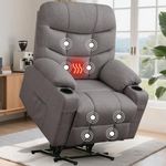 Korser Power Recliner Chair with Massage and Heating, Electric Recliner Chair for Elderly and Adults, Power Lift Recliner with Remote Control and Cup Holders for Living Room, Linen Fabric, Grey