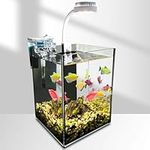 Fish Tank Starter Kit - 1.2 Gallon Aquarium Glass Tank LWH= 6.3x6.3x8.6 inch 250L/H Quiet Filter and 4W Metal Heat Dissipation LED Lamp - Lightweight and Durable Cube Shape- Beginner Fish Tank Kit