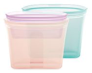 Zip Top Reusable 100% Silicone Food Storage Bags | 3 Bag Set [Teal/Peach/Lavender] - 2 Sandwich, 1 Snack | Meal Prep Container | Microwave, Dishwasher and Freezer Safe | Made in the USA