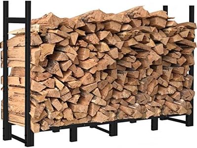 Khordin 8ft Firewood Rack Outdoor Adjustable Heavy Duty Wood Rack Fire Wood Holder for Indoor Storage Fireplace Metal Lumber Organizer Wood Stand Stacker, Black