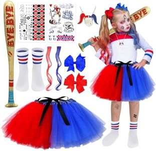 SHOWHEEL Suicide Costume Outfit Kit, Halloween Gonna in Tulle con Collana, Calzini, Mazza da Baseball Gonfiabile, Costume da Clown per Ragazze, Carnevale Halloween Costumi Cosplay per Bambini
