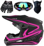 TTMiku DOT Youth Kids Motocross Helmet, Pink Motorcycle Helmet, Unisex Off-Road Dirt Bike ATV BMX MX Downhill Street Ride Helmet Goggles Gloves Mask, M