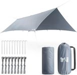 Trail Camping Tarp Shelter 4m x 3m, Lightweight Waterproof 4000mm HH, UPF50+ UV Protection, Portable Heavy Duty Outdoor Camp Rain Fly Tarpaulin, Sun Hammock Canopy with Pegs, Guy-Lines, Bag (No Poles)