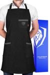 DALSTRONG Professional Chef's Kitchen Apron - 100% Cotton Black Denim - 4 Storage Pockets - The Night Rider - Liquid Repellent Coating - Genuine Leather Accents - Adjustable Straps