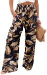 Angerella Floral Print Women's Wide Leg Pants Comfy Casual Wide Leg Long Work Pant Trousers with Pocket,Blue M