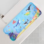 comfoyar Non-Slip Bathtub Mat, 40 x 16 inche Extra Long Shower Mat, Cartoon Whale Sea Turtle Patterned, Bath Tub Shower Mat with Suction Cups & Drain Holes for Bathroom