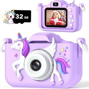 Upgrade Kids Camera for Boys Girls, 1080P HD Digital Selfie Camera with Cute Protective Cover and 32G SD Card, Christmas Birthday Gifts Toys for 3 4 5 6 7 8 9 10 11 12 Years Old (H29-Purple)