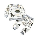 Geagodelia Baby Boy Clothes Outfits Fall Winter Dinosaur Print Tracksuit Long Sleeve Sweatshirt Trouser Sets (D White, 3-6 Months)