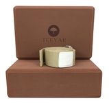 Teeyar Yoga Block and Strap Set - 2 Pack High Density(Hard) 4 Inch(10.5oz x2) or 3 Inch (7.5oz x2) EVA Foam Blocks and Yoga Strap for Yoga/Pilates, Improve Balance/Stretching (3 Inch Coffee)