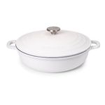 Casserole Dishes with Lid Oven Proof – Non Stick Shallow Dutch Oven – Induction Cooking Pot – Oven Safe Aluminium Stockpot – 3.9L, 28cm, Cream – by Nuovva