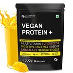 Carbamide Forte Vegan Protein Powder - Plant Based Protein Powder with Multivitamin, Minerals, Superfoods, Pea Protein, Digestive Enzymes | Plant Protein Powder - Alphonso Mango Flavour - 500g