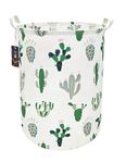 HKEC Green Cactus Laundry Basket,Baby Clothes Hamper for Nursery,Kids Toys Storage Bin,Waterproof Canvas Organizer Basket for Bedroom Decor,Gift Baskets(Green and Gray Cactus)