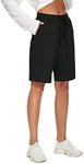 SICVEK Knee Length Women Bermuda Shorts Elastic Waist Drawstring Athletic Long Shorts Casual Summer Yoga Shorts, Black, X-Large