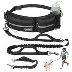 Heellpxi Retractable Hands Free Dog Leash with Dual Bungees for 2Dogs, Adjustable Waist Belt Fanny Pack, Reflective Stitching Leash for Running Walking Hiking Jogging Biking Black