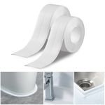 2PC White Caulk Tape for Bath and Kitchen, Peel and Stick Caulk Strips for Bathroom Waterproof, Toilet Caulk Strips Self Adhesive Toilet Tape for Bottom of Toilet, Caulking Tape for Bathtub