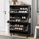 GarveeHome Modern Shoe Cabinet with 3 Flip Drawers - Adjustable Shelves, 3 Hooks, Stable Design, Multiple Storage Capacity, Minimalist Style, Black