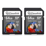 Cloudisk Pack of 2 SD Card 64GB SDXC UHS-I Memory Card, C10, U3, V30, 4K UHD, SD Card (64 GB)