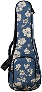 MUSIC FIRST Original Design 0.5" Thick Padded Hawaii Style “Blue and White Plumeria” Canvas Ukulele Case, Ukulele Bag, Ukulele Cover,(Fit for 26~27 inch Tenor Ukulele)