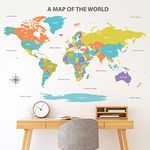 DECOWALL DL3-2302 Colourful World Map Wall Stickers (X-Large 152 x 105cm) Educational Wallpaper Decals for Kids DIY Living Room Bedroom Art Home Décor Office Nursery Removable (X-Large)