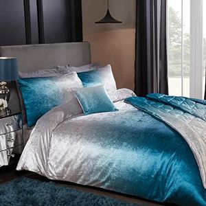 Sleepdown – Parure de lit de Luxe en Velours ombré Bleu avec Housse de Couette et taies d'oreiller, lit Super King Size (220 x 260 cm)
